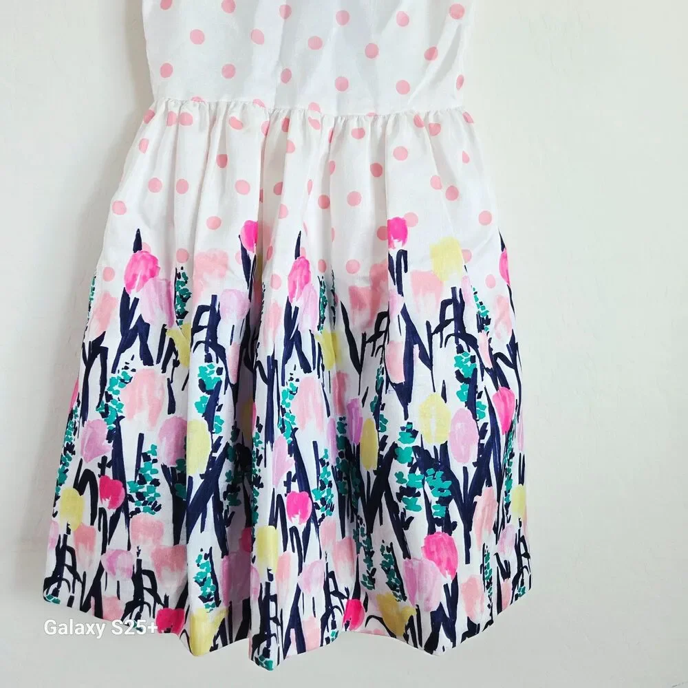 Gymboree Girls Floral Fit & Flare Dress Polka Dot Tulip Border Size 6
